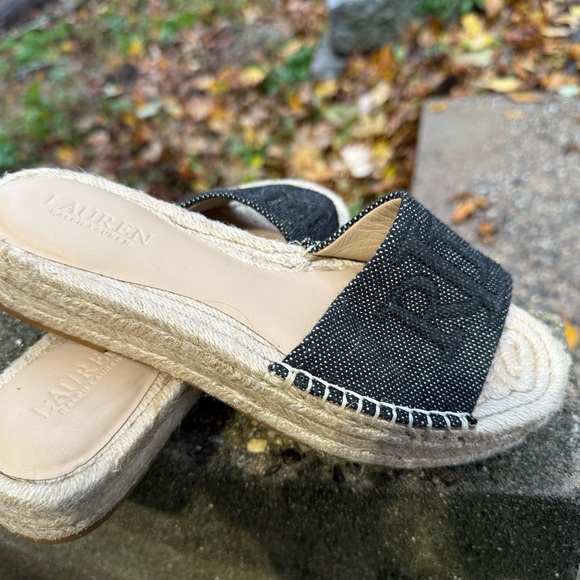 Polo Ralph Lauren Black and Tan Espadrille Slides - Picture 2 of 4